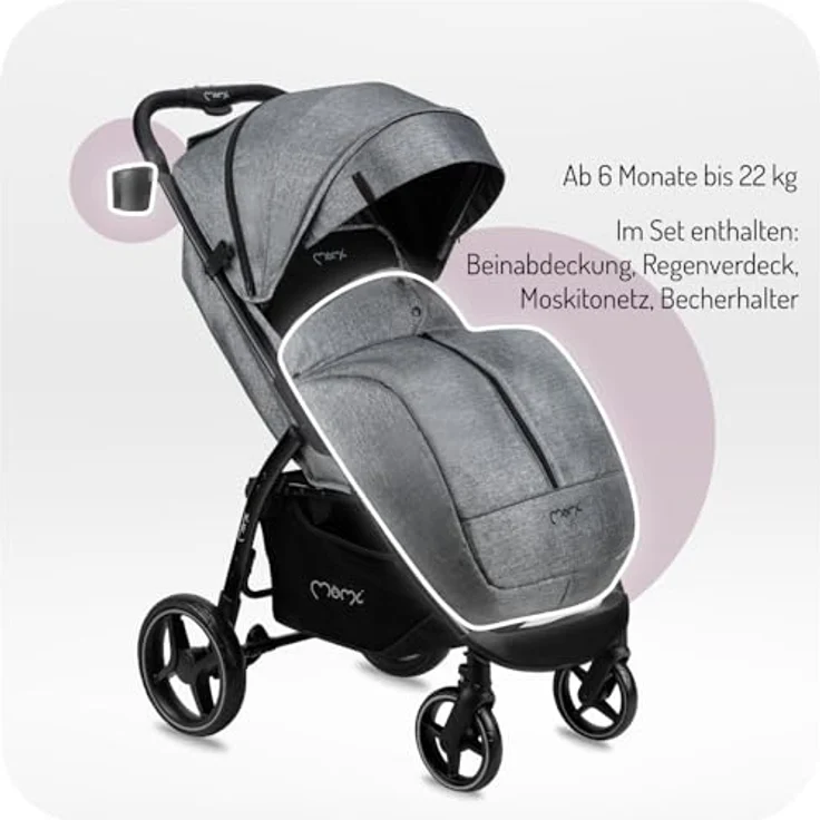 MoMi Kinder-Buggy Miya, Einhand-Faltsystem, große EVA-Räder, XXL-Verdeck, bis 22 kg – Bild 4