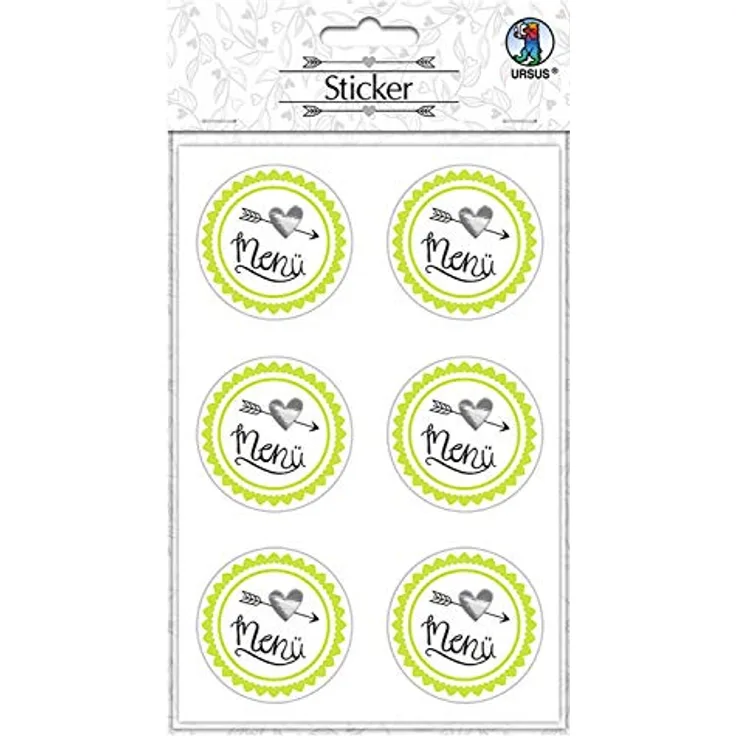 Ursus 59530006F - Sticker Hochzeit, 24 Stück, Aufkleber mit Schriftzug Menü, selbstklebend, folienveredelt, Durchmesser ca. 4,8 cm, ideal zum Verzieren von Karten, Scrapbookung, und Geschenken