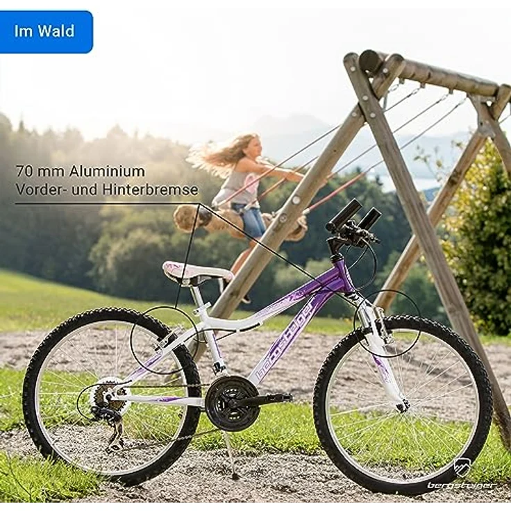 Bergsteiger Verona 24 Zoll Kinderfahrrad, geeignet für 8, 9, 10, 11 Jahre, Shimano 18 Gang-Schaltung, Mountainbike mit Gabel-Federung, Mädchen-Fahrrad – Bild 3