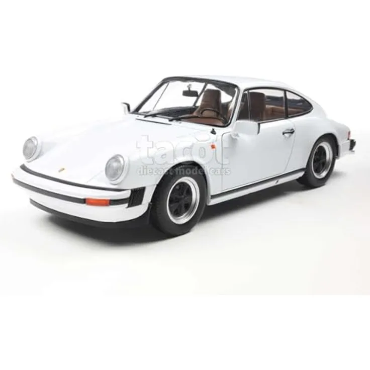 Solido Porsche 911 (930) 3.0 SC, Diecast Modellauto im Maßstab 1:18, Weiß mit schwarzen Stoßfängern und braunem Interieur