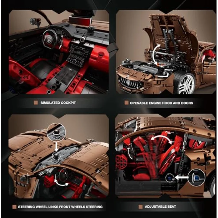 Reobrix 11009 Sportwagen Baustein Set, ferngesteuertes 1:8 Rennauto Modellbausatz für Erwachsene, intelligente App-Steuerung, dekoratives Design aus ABS, Geschenke für Automodell-Enthusiasten – Bild 4