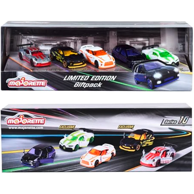 majORETTE Spielzeug-Auto Limited Edition 10, Geschenkset mit 5 Metall-Modellautos (Renault Clio schwarz, Porsche 911 GT3 Cup grau, Nissan GT-R weiß, Bugatti Chiron Pur Sport weiß, Chevrolet Camaro schwarz), je 7,5 cm, für Kinder ab 3 Jahren – Bild 7