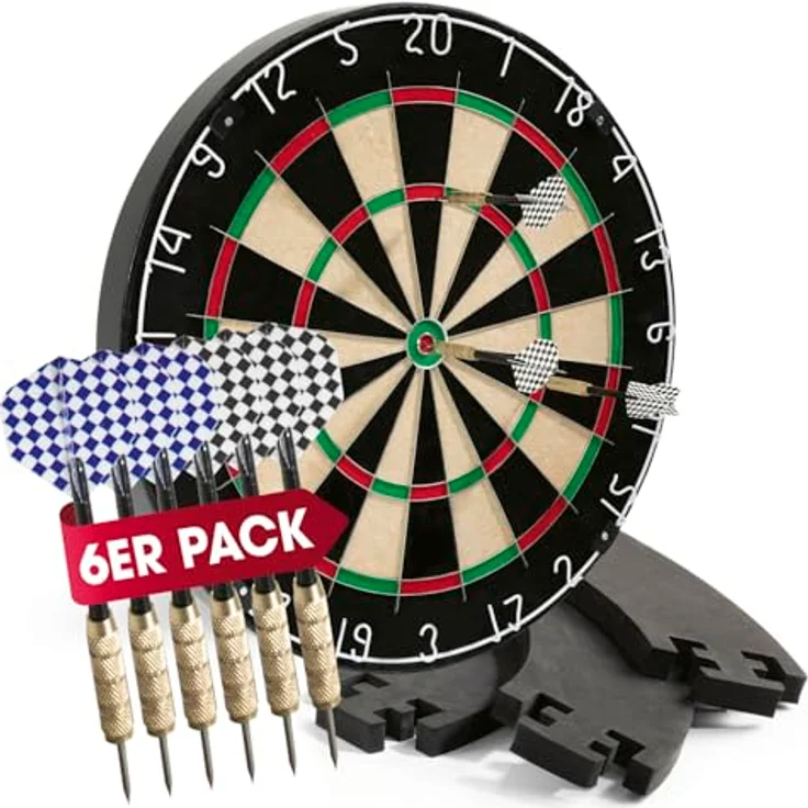 #DoYourDart Dartscheibe Komplett-Set, Sisal mit 6 Steeldartpfeilen und Dart-Surround, selbstschließende brasilianische Sisalfasern – Bild 1