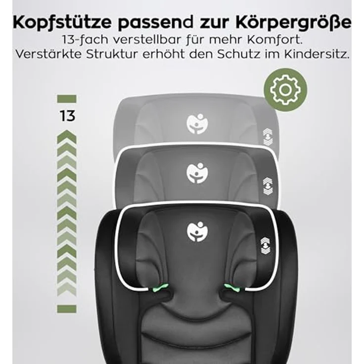 Tulano Joy 20, Kindersitz schwarz-grau, i-Size Zulassung, 13-fache Höhenverstellung, umwandelbar, mit Getränkehalter und Sonnenblenden – Bild 5
