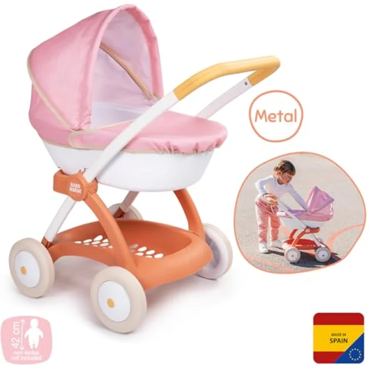Smoby Baby Nurse Puppenwagen, für Puppen bis 42 cm, abnehmbarer Korb, Metallrahmen, Verdeck aus robustem Textilstoff, Griffhöhe 58 cm, für Kinder ab 18 Monaten, produziert in Spanien – Bild 4