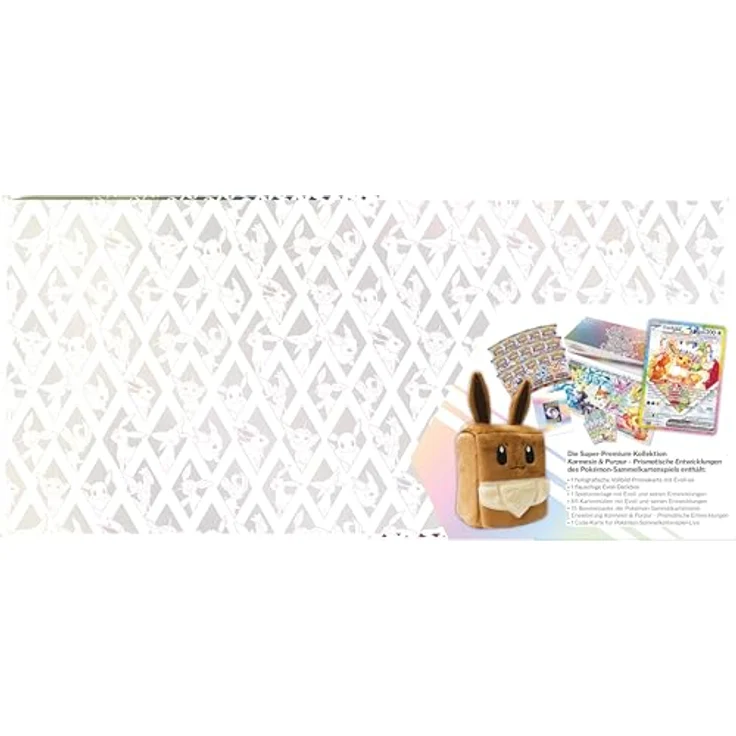 Pokémon Super-Premium-Kollektion Karmesin & Purpur – Prismatische Entwicklungen, mit 1 holografischer Vollbild-Promokarte, 1 Flauschiger Evoli-Deckbox und 15 Boosterpacks – Bild 3