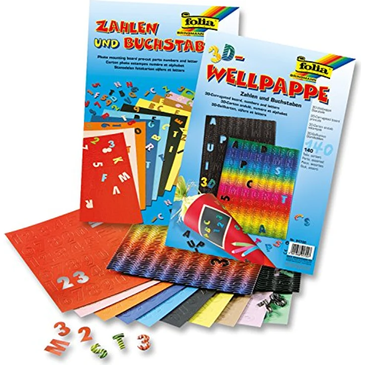 folia 94700 - 3D Welle Stanzteile, Buchstaben und Zahlen 140 Stück, farbig sortiert – Bild 2