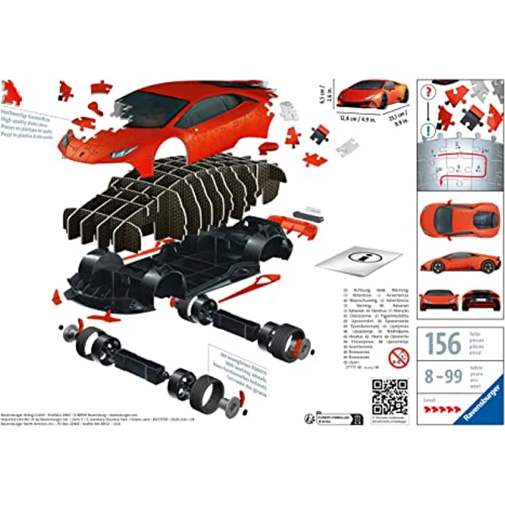 Ravensburger 3D Puzzle Lamborghini Huracán EVO 11238 - Das berühmte Fahrzeug als 3D Puzzle Auto - 108 Teile - ab 8 Jahren – Bild 3