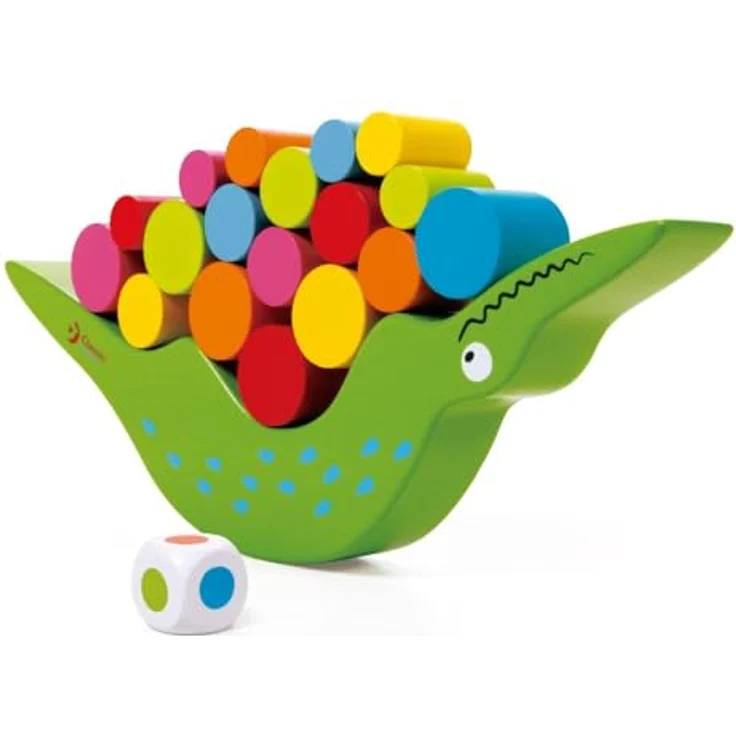 Classic World Wooden Balance Game Crocodile, Spiel aus Holz mit 20 bunten Bausteinen zur Förderung der Motorik und Farbzuordnung für Kinder ab 3 Jahren – Bild 4