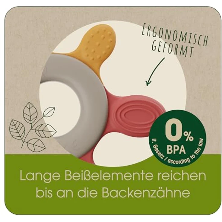 NIP Play Green Baby Beißring, mit Kühlung, mehrfarbiges Spielzeug und Zahnungshilfe, verschiedene Härtegrade, BPA-frei, nachhaltig, ab 3 Monaten – Bild 4