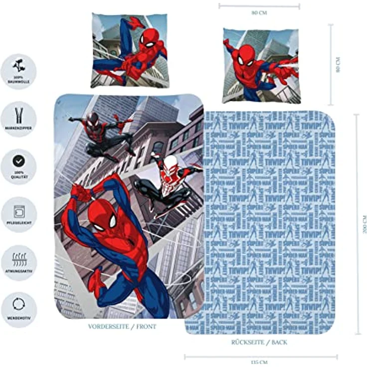 Marvel Spiderman Bettwäsche Bettbezug 135x200 80x80 Baumwolle · Kinderbettwäsche Teenager-Bettwäsche · NY Fanartikel Comic Spinne – Bild 4