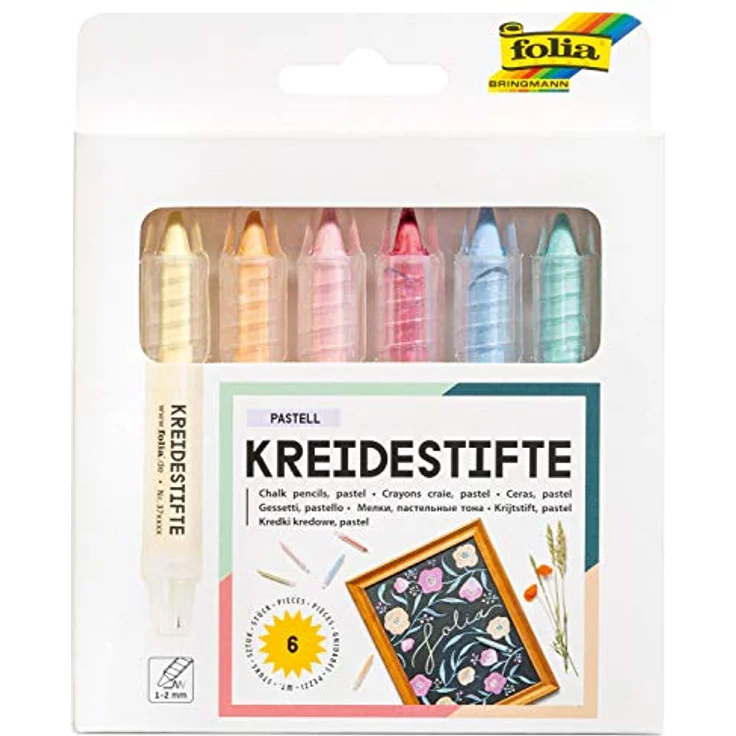 folia 370619 - Kreidestifte Set Pastell, 6 Kreidemarker sortiert in 6 verschiedenen Farben, zum Malen auf Tafel, Glas, Papier und anderen glatten Oberflächen – Bild 1