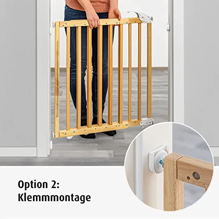 Türgitter und Treppenschutzgitter zum Klemmen oder Schrauben, Baukasten zum Zusammenbauen, ausziehbar 63-106 cm, Natur – Bild 4