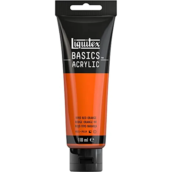 Liquitex Basics Acrylfarbe Rotorange Lebendig – 118ml Tube, lichtecht, mittlere Viskosität, seidenglänzend, monopigmentiert, Archivqualität – Bild 1