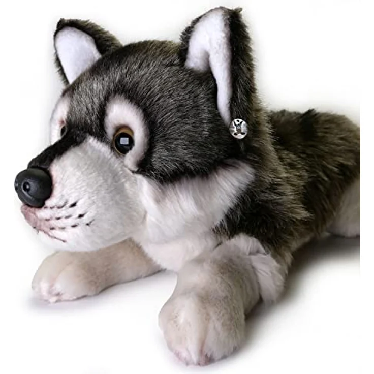 Kuscheltiere.biz Wolf Plüschtier Kuscheltier liegend MARUK, realistisches grau melliertes Plüschfell, Markenqualität SUKI, Gesamt-Länge ca. 34 cm – Bild 3