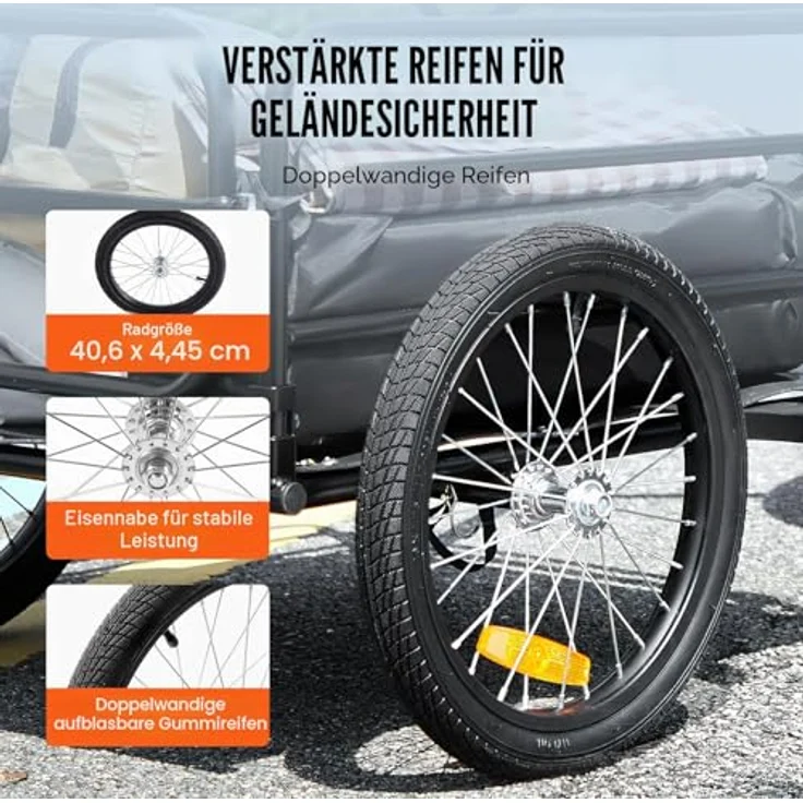 VEVOR Fahrradanhänger CT903L, 72 kg Tragkraft, faltbar, mit Universalkupplung und 40,6 cm Rädern, für 558,8-711,2 mm große Fahrräder – Bild 4