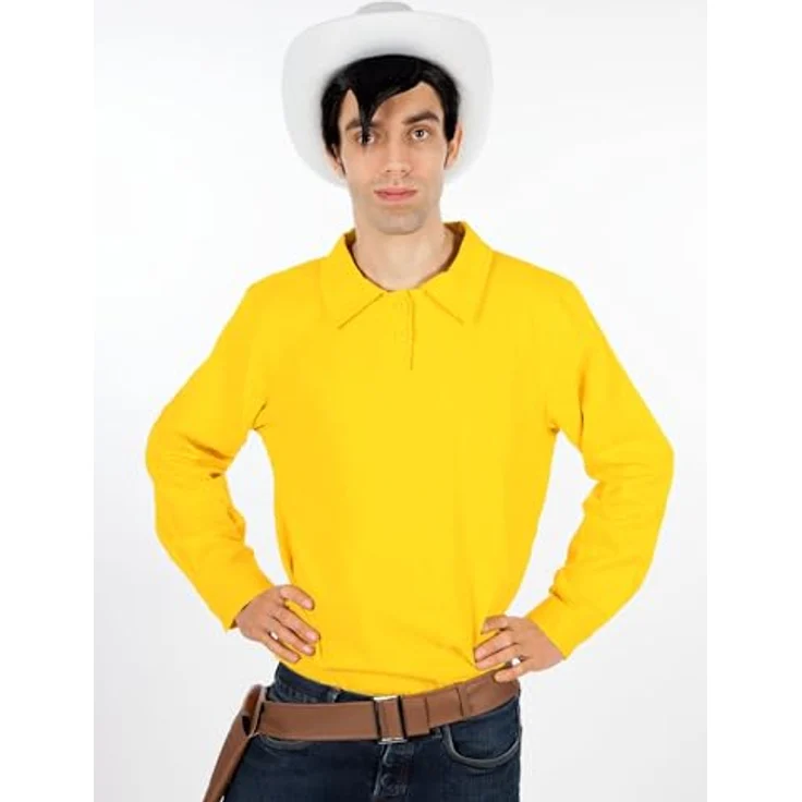 Maskworld Lucky Luke Comic Cowboy Western Kostüm für Herren, 4-teiliges Set in XL, gelbes Hemd, schwarze Weste, rotes Halstuch, Pistolenholster – Bild 2