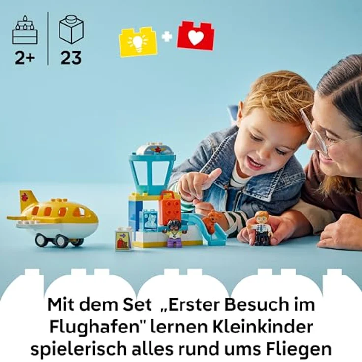LEGO DUPLO Town Erster Besuch im Flughafen, Montessori Spielzeug für Kleinkinder mit Flugzeug und 2 Figuren, Lernspielzeug für kreative Rollenspiele, Geschenkidee für Kinder ab 2 Jahren, 10443 – Bild 2