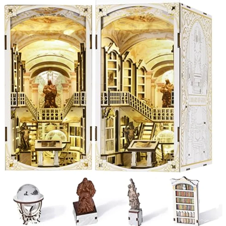 MiniCity MiniCity Book Nook Kit - Miniatur-DIY Puppenhaus, 3D-Holzpuzzle mit LED-Licht und Staubschutzhülle, Dekoration "Library of Gods" für Jugendliche und Erwachsene – Bild 1