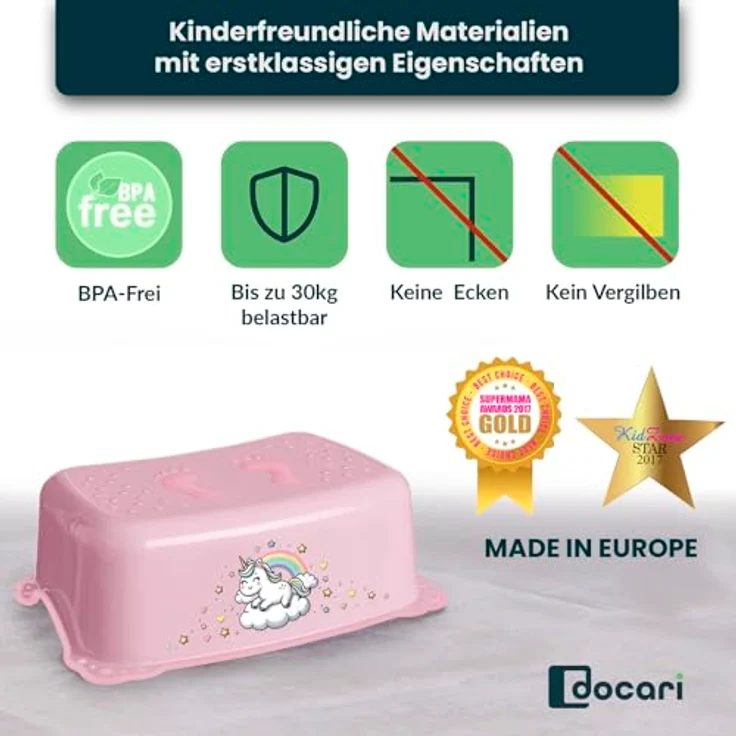 DOCARI Kinder Töpfchen Set 3 in 1, pink Einhorn – stabiler Toilettentrainer mit rutschfesten Elementen, inklusive Töpfchen, Toilettensitz und Hocker, ideal für Töpfchentraining ab 1 Jahr – Bild 5