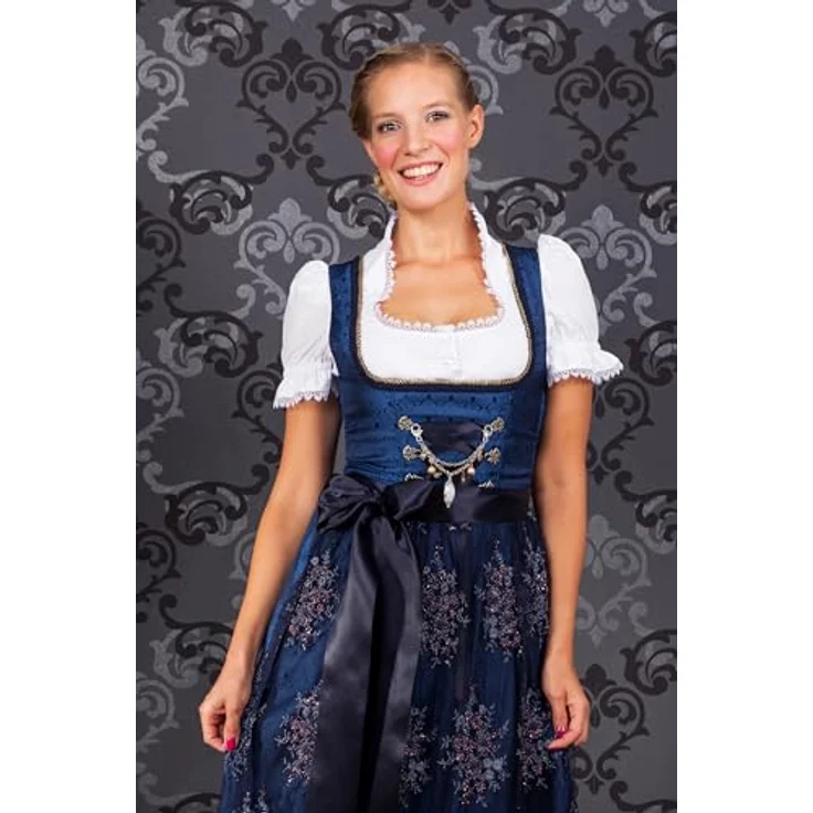 Edelnice Dirndl Josepha, Dirndlkleid mit edlen Paspeln und Charivari, blau – Bild 5