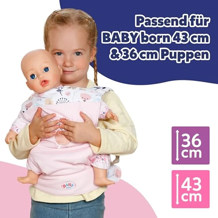BABY Born Babytrage, Puppentrage mit 2 Blickrichtungen & verstellbarem Gurt, Rosa mit Blumendetails für 36 cm & 43 cm Puppen – Bild 5