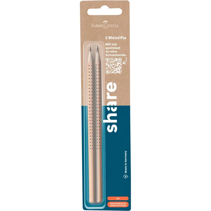 share Bleistift HB, 2er Set mit ergonomischer Dreikantform und rutschfester Griffzone, Holz/Graphit