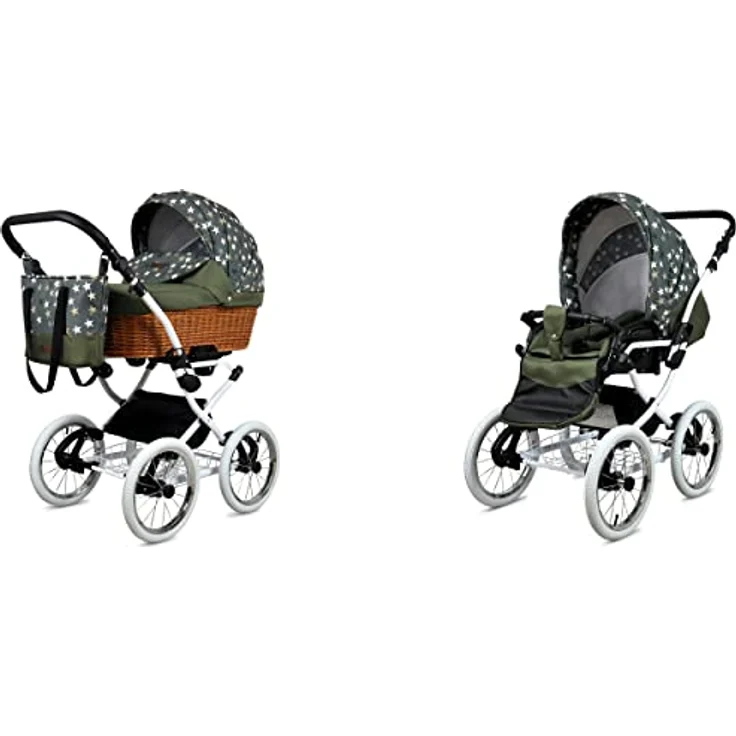 BabyLux ALU 2in1 Kinderwagen für Kleinkinder – Kinderwagen für Neugeborene und Kleinkinder – Max. 15kg – Olive Star White Frame - Vielseitig, elegant und sicher – Bild 1