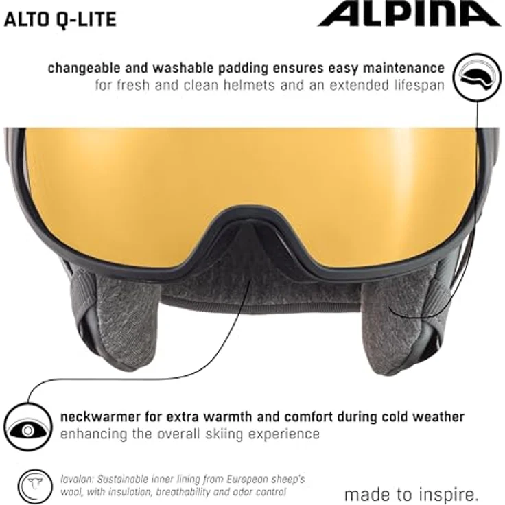 Alpina Unisex-Erwachsene Alto Q-LITE Skihelm, Moon-Grey matt (Gold Mirror), 51-55 – Bild 3