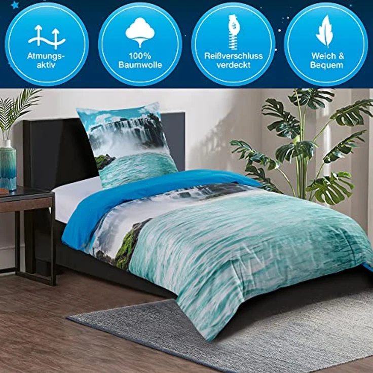 Sanilo® Bettwäsche 135x200 cm, 100% feinste Baumwolle, Wassserfall Design, Oeko-TEX Zertifiziert – Bild 4