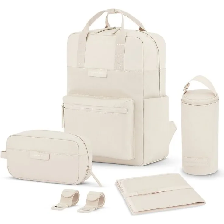 Kapten & Son Bergen Wickelrucksack Set 4 tlg. mit Laptopfach, beige, 100% Polyester, Maße 28 cm x 11.5 cm x 39 cm