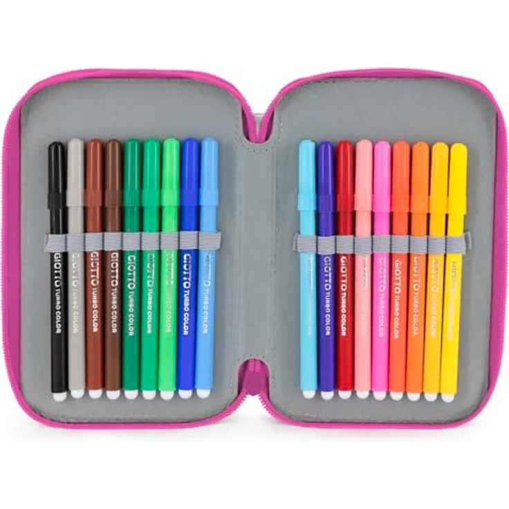 Clondo 3-Fach Federmäppchen Mädchen, gefüllt mit 46 Teilen - inklusive radierbarer Gelstifte, Filz- und Buntstifte, ideal für Schule und Geschenke, 20 x 12 x 7 cm – Bild 4