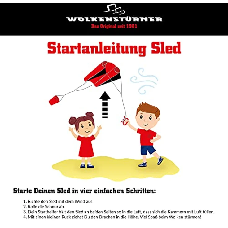 Wolkenstürmer Einsteiger Drache Sled Freddy Pirat ab 3 Jahren - 1 Leiner Kinder Flugdrachen ohne Gestänge - für Kinder von 3-6 Jahren - Drachen & Flugspielzeug für Kinder – Bild 3