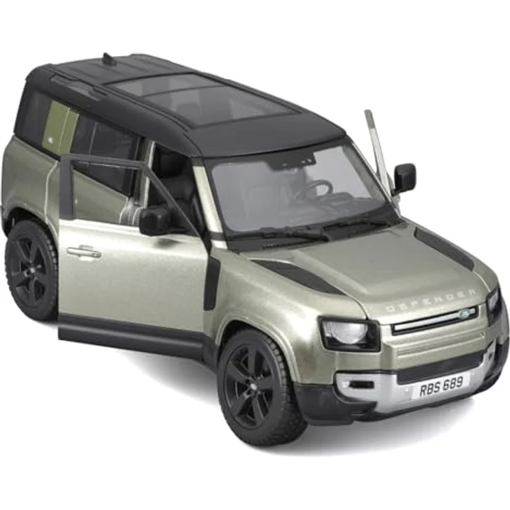 Bburago Land Rover Defender 110 (2022), Maßstab 1:24 Diecast Replica mit zu öffnenden Türen, grün oder grau metallic, offizielle Land Rover-Lizenz – Bild 2