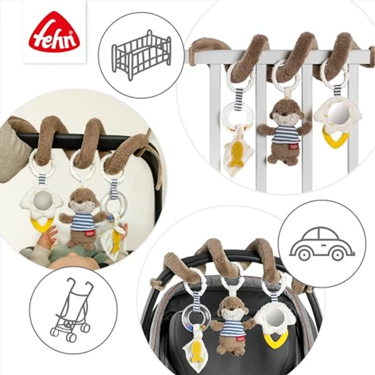 Fehn Greifspielzeug Otter Theo, Activity-Spirale mit Rasselring, Spiegel und Tierstimme, für Babys ab 0 Monaten – Bild 5