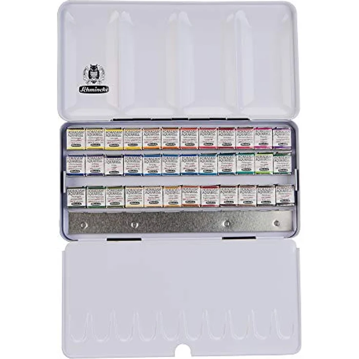Schmincke HORADAM AQUARELL Farbkasten, 36 Aquarellfarben in 1/2 Näpfchen, Metallkasten mit Platz für 12 weitere Näpfchen – Bild 1