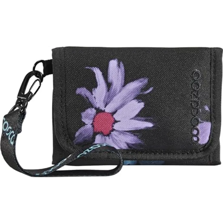 Coocazoo Geldbörse „Floral Artnight”, schwarz-blau, Portemonnaie mit Sichtfenster innen & außen, Münzfach & Kartenfächern, Klettverschluss, ab der 3. Klasse
