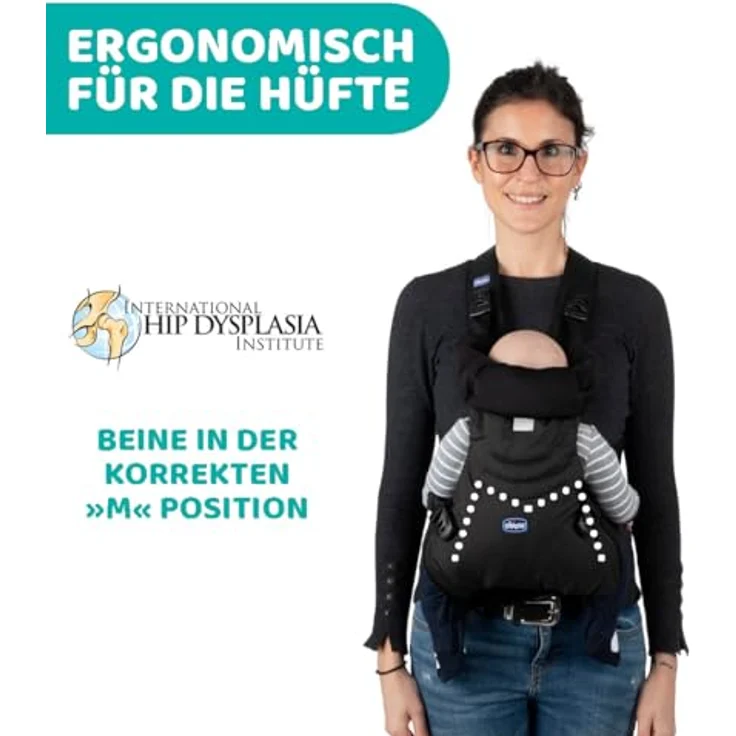 Chicco Babytrage Easy Fit, ergonomische Bauchtrage für Neugeborene bis 9 kg, Schwarz – Bild 4