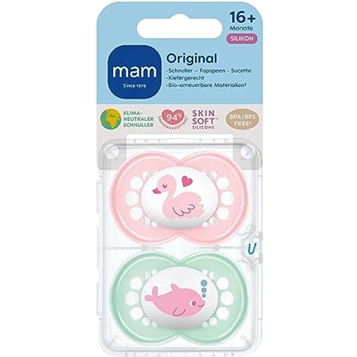 MAM Original Silikon, 16+ Mon., 2 Stk, Schwan/Delfin – Bild 2