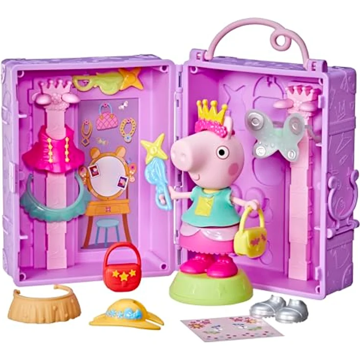 Hasbro Peppa Pig Peppas Anziehspaß-Kleiderschrank, Spielset mit 15 cm Peppa Figur, 14 Accessoires, drehbarem Ständer und Aufklebern,für Kinder ab 3 Jahren – Bild 1