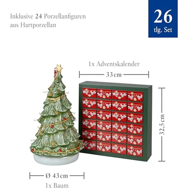 Villeroy & Boch - Christmas Toy'S Memory Adventskalender Set 26 Teilig Mit 24 Porzellanfiguren Inklusive Weihnachtsbaum Zum Aufhängen, 24 Türchen, Weihnachten, Weihnachtsdeko, Porzellan, Grün-Holzrahmen – Bild 3