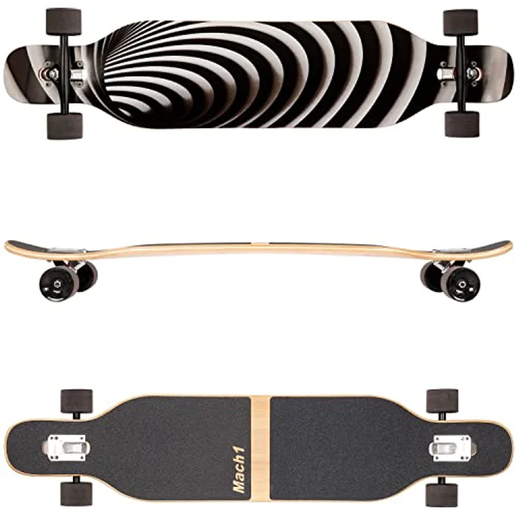 Mach1 Bambus Longboard mit Keramik Kugellager + T-Tool - Skateboard Drop Through Cruiser Komplettboard - Symmetrisch gestaltetes Camber Longboard, rutschfeste Oberflächenbehandlung, Drop-Through-Achsmontage - 2854 – Bild 2