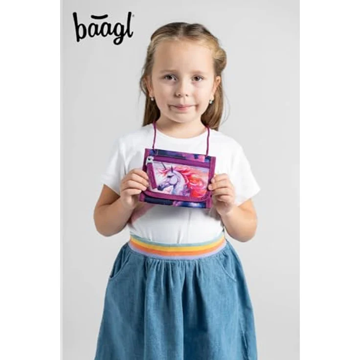 Baagl Brustbeutel Kinder Geldbörse Mädchen - Königliche Einhorn, strapazierfähiges Polyester, 14,5 x 8,5 cm, mit Münzfach und Kordel zum Umhängen – Bild 5