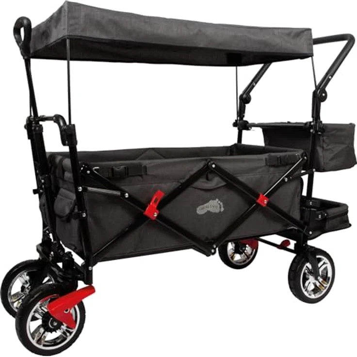 small foot Bollerwagen mit Dach, Ablagekorb, Regenschutz & Transporttasche, bis 80 kg belastbar - Schwarz – Bild 1