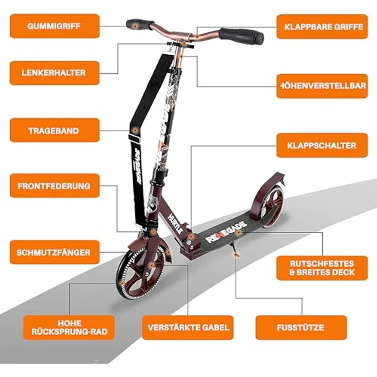 Pyle Hurtle Renegade Tretroller, 2-Rad-Klapproller für Kinder und Erwachsene mit verstellbarem T-Bar und robustem Legierungsdeck – Bild 5