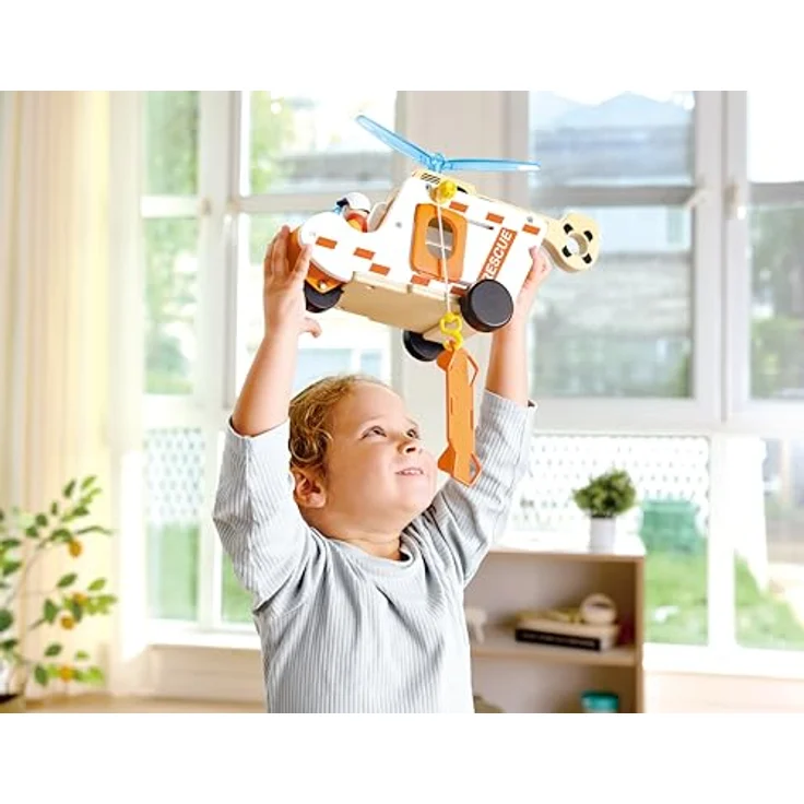 Hape Rescue Helicopter, Spielset mit 1 Figur, Hubschrauber mit öffnenden Türen und beweglichem Piloten, für Kinder ab 24 Monaten – Bild 4