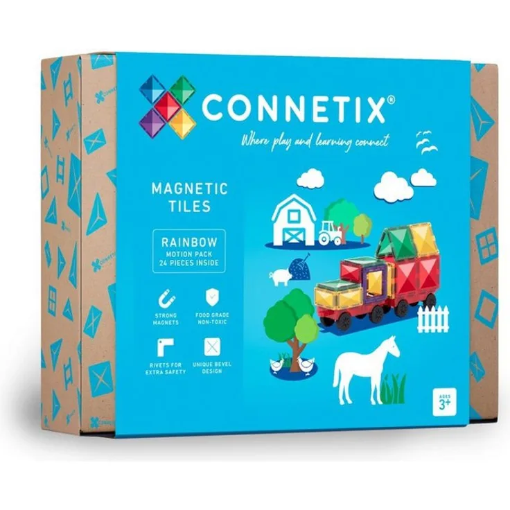 Connetix Rainbow Motion Pack Magnetspielbausteine, verstärkte Magnete, pädagogisches Lernspiel, 24 Teile, ab 3 Jahren