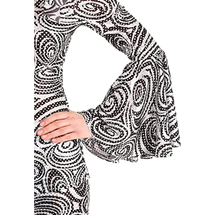 Metamorph Disco Wirbelwind Kostüm (XL), silbernes Outfit mit Glockenärmeln und seitlich geschlitztem Schlag, inklusive Stirnband – Bild 8