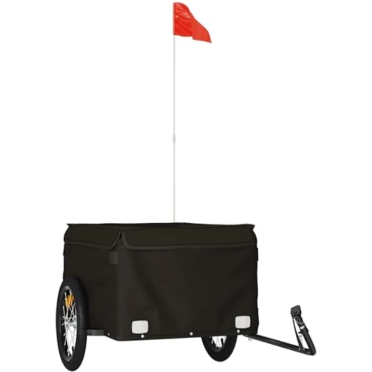 vidaXL Fahrradlastenanhänger Lastenanhänger für Fahrrad Schwarz 45 kg Eisen mit Deichsel und Sicherheitsflagge – Bild 2