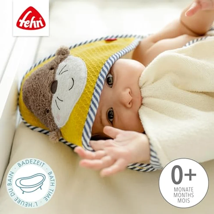 Fehn Kapuzenbadetuch Otter - Saugstark & Kuschelweich, 80 x 80 cm, Weiß mit Farbakzent – Bild 3